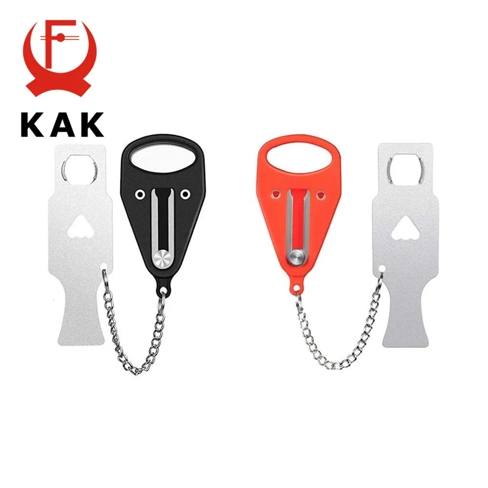 Portable door lock securing hotel room door, keyless entry, added security for travelers