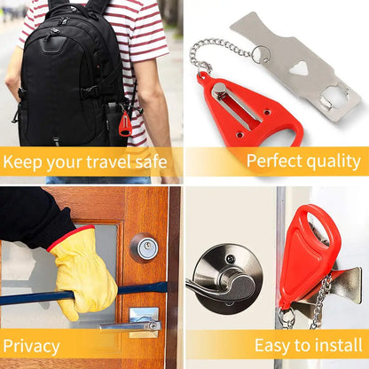 Compact portable door lock for travel, lightweight and durable, fits most doors