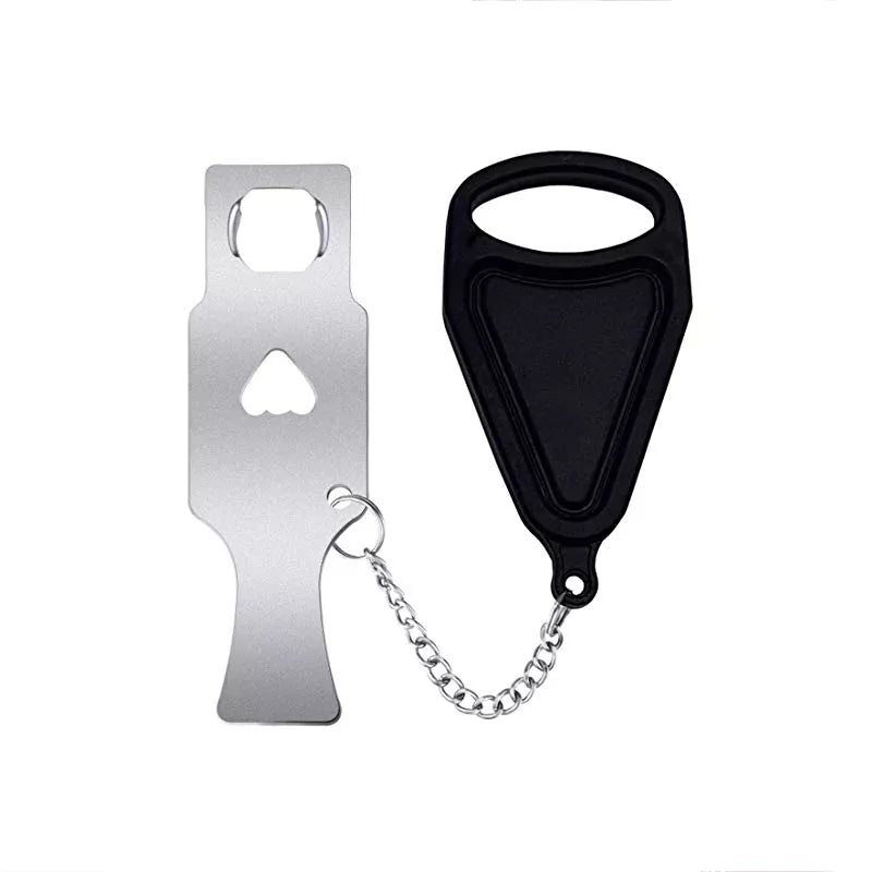 Detail view of portable door lock's locking mechanism, robust and tamper-resistant