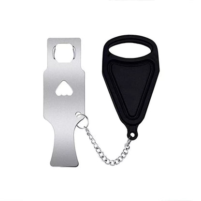 Detail view of portable door lock's locking mechanism, robust and tamper-resistant
