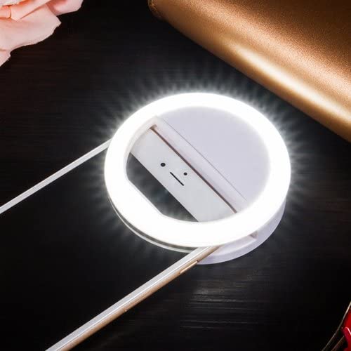 USB rechargeable LED ring light for smartphones, tablets, & laptops. Perfect for selfies, video calls & content.