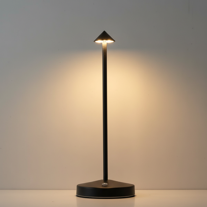 Modern aluminum cordless LED lamp, perfect for bedroom, living room, or modern decor.