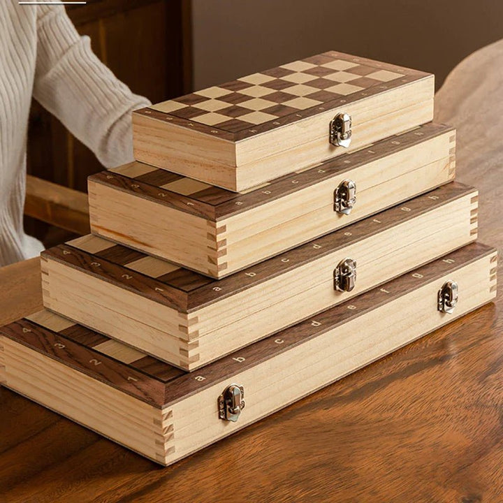 Wooden magnetic chess set with well-crafted pieces, designed for portable travel and strategy board game play.