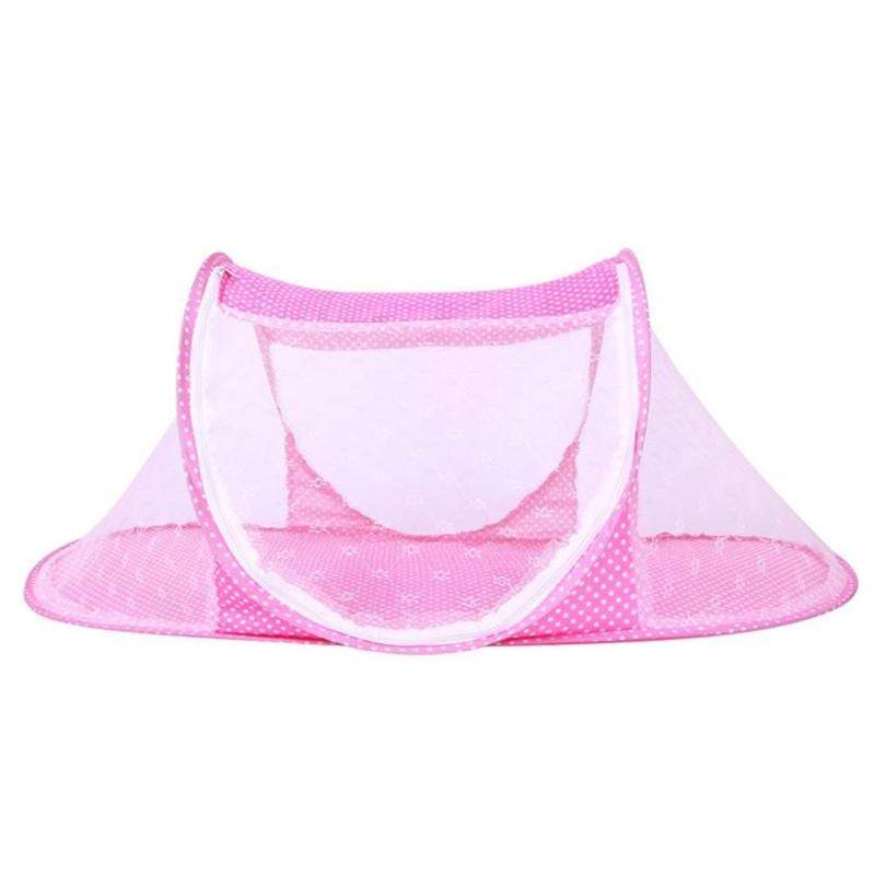 Foldable baby bed with mosquito net, ideal portable crib for newborn essentials and infant safety at home.