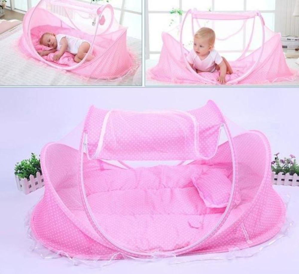 Baby safety portable crib, includes soft mattress and secure mesh for comfortable infant sleep experiences.