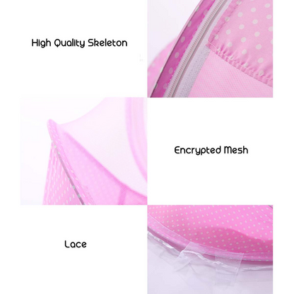 Compact baby gear: portable mesh crib, foldable for easy storage and travel, with breathable sides for infant.