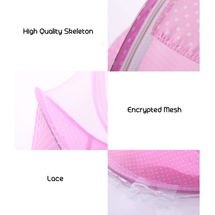 Compact baby gear: portable mesh crib, foldable for easy storage and travel, with breathable sides for infant.