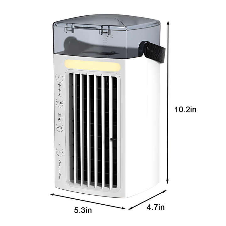 Efficient portable personal air cooler with top handle. Enjoy cool comfort anywhere this summer, great for office.
