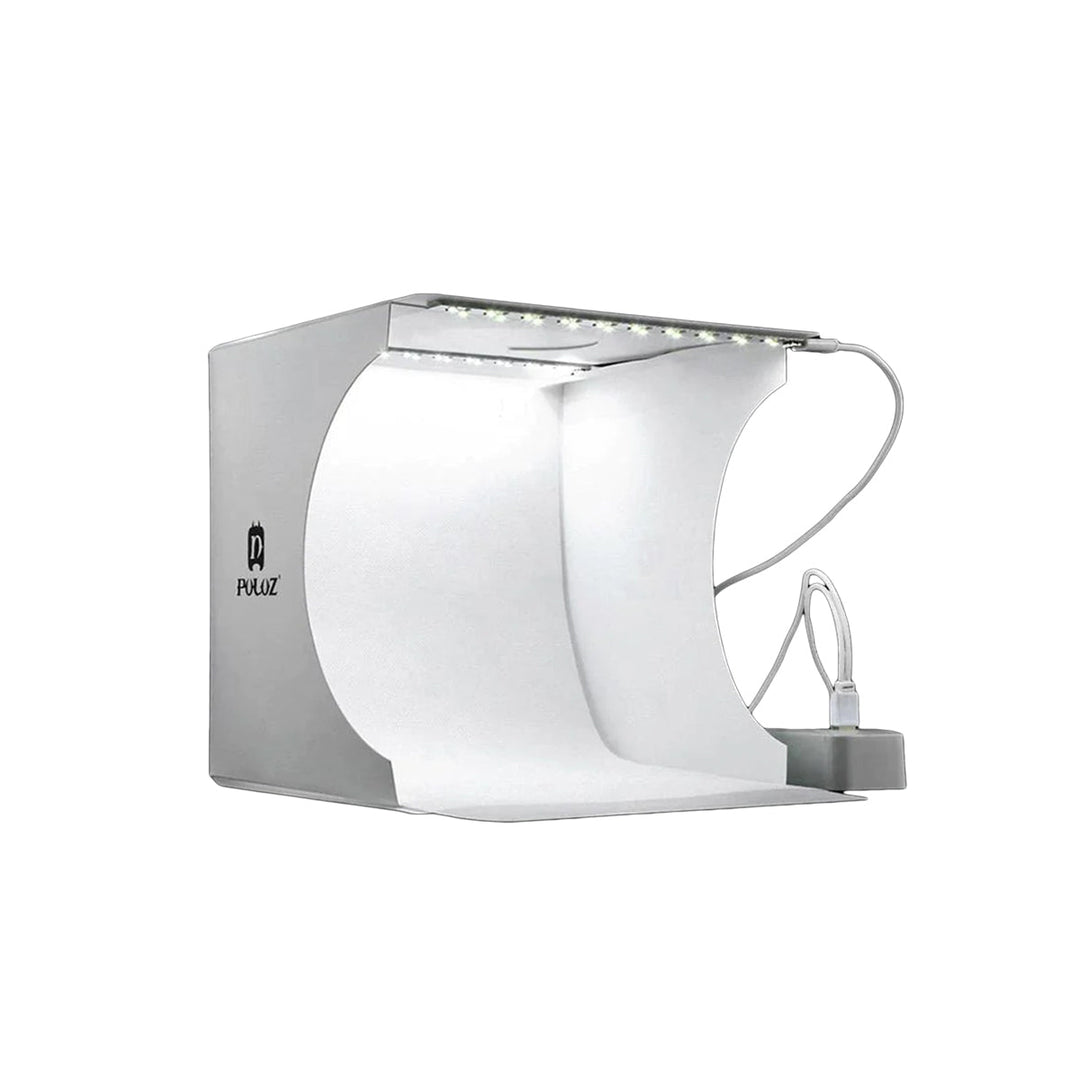 Portable photo studio box with bright LED lighting for professional product photography & e-commerce.