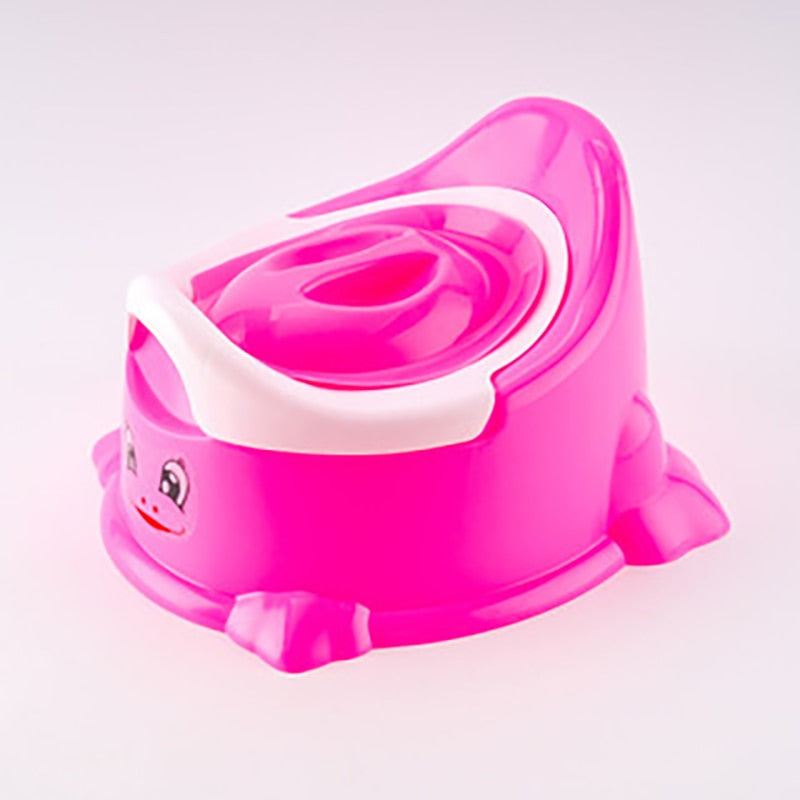 Close-up of the detachable toilet bowl from a baby portable potty training chair.