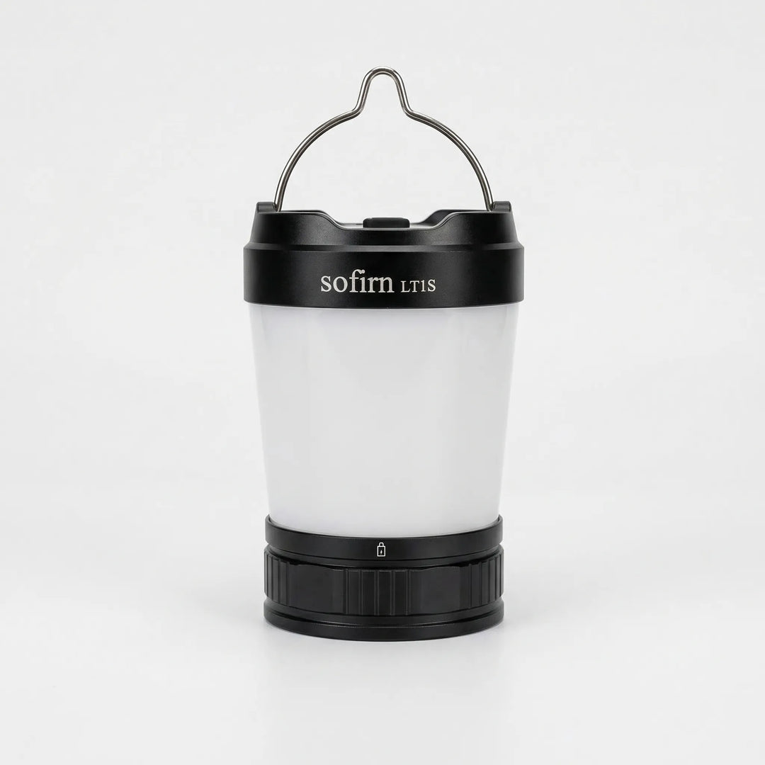 Rechargeable camping lantern with power bank function & adjustable LED light. Perfect for outdoor & emergency use.