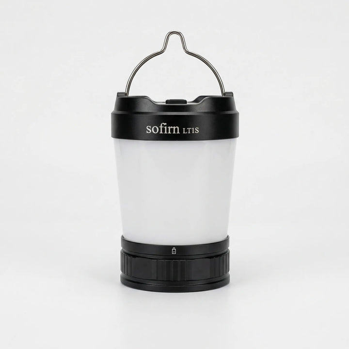 Rechargeable camping lantern with power bank function & adjustable LED light. Perfect for outdoor & emergency use.