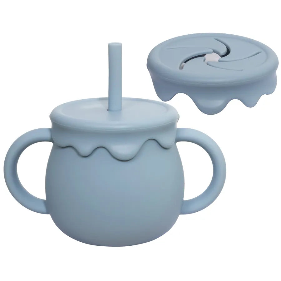 Baby essentials: silicone food cup with handle for easy on-the-go infant feeding & toddler snacks.