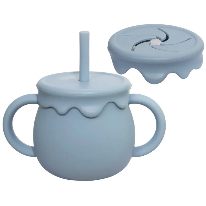 Baby essentials: silicone food cup with handle for easy on-the-go infant feeding & toddler snacks.