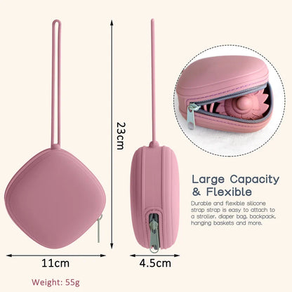Silicone pacifier holder box, soft and safe for infant pacifiers, on-the-go travel