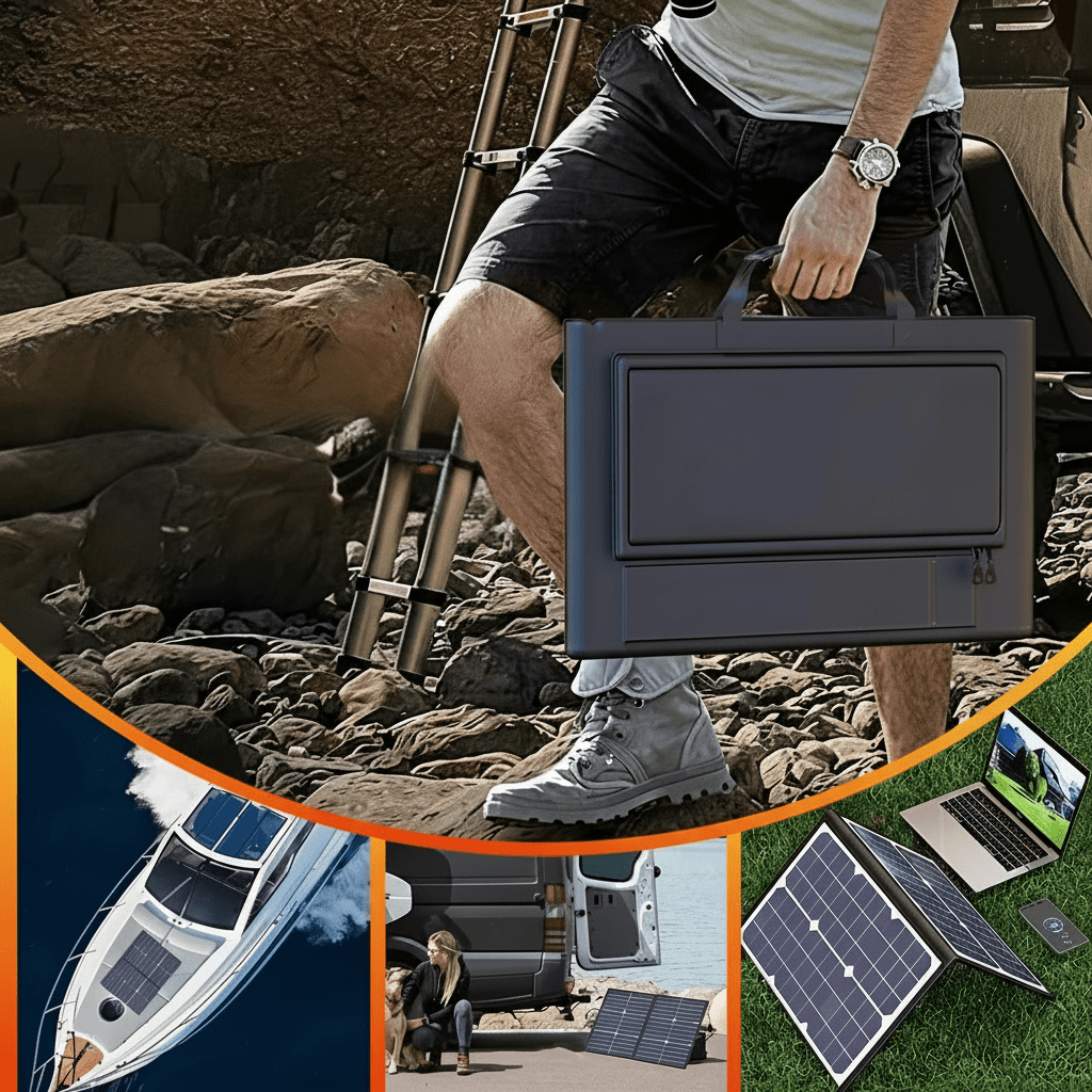 Compact solar panel kit with USB-C for fast smart charging of phones, power banks, and electronics outdoors.