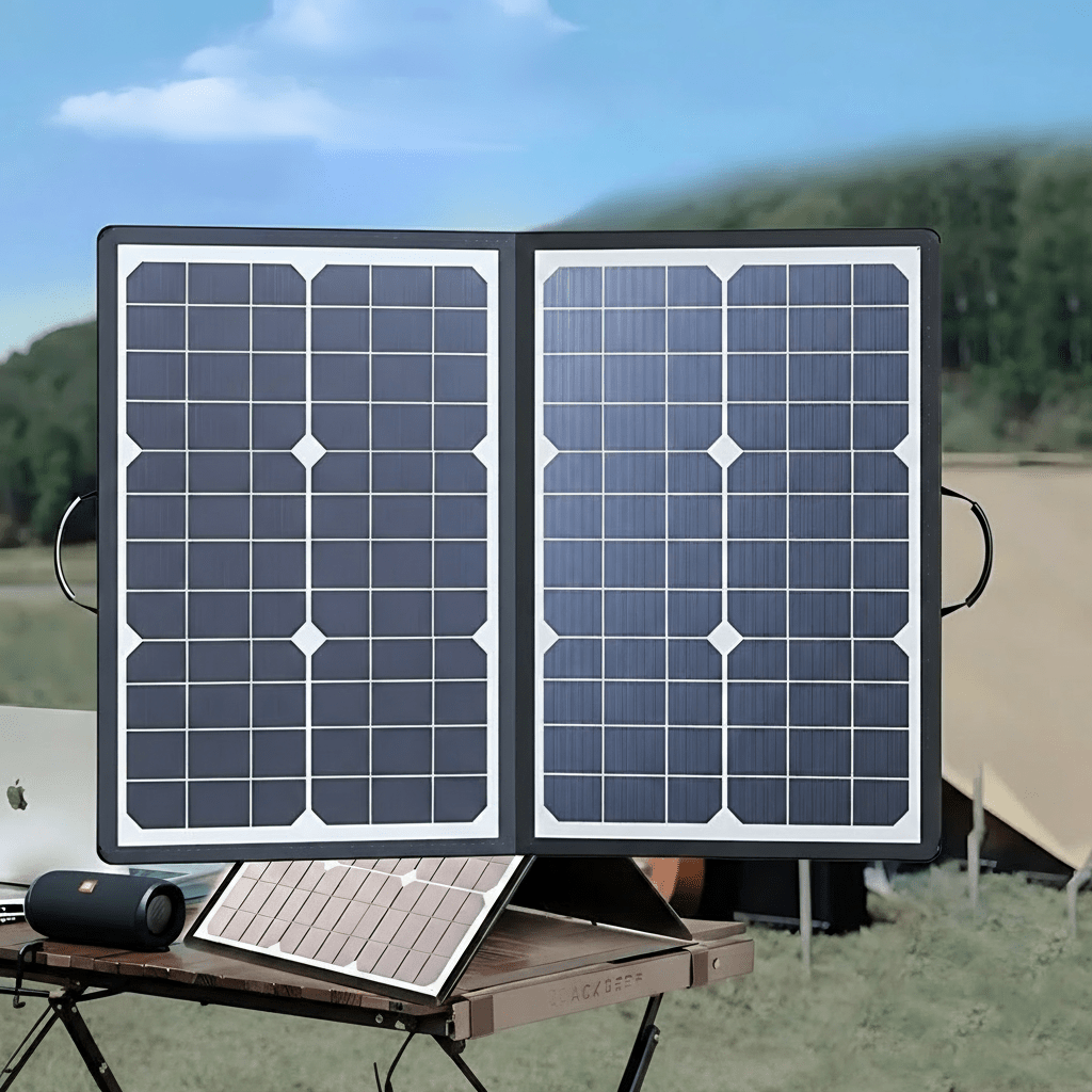 Easy-to-use foldable solar panel kit provides clean, renewable power for camping, travel, and emergency backup.