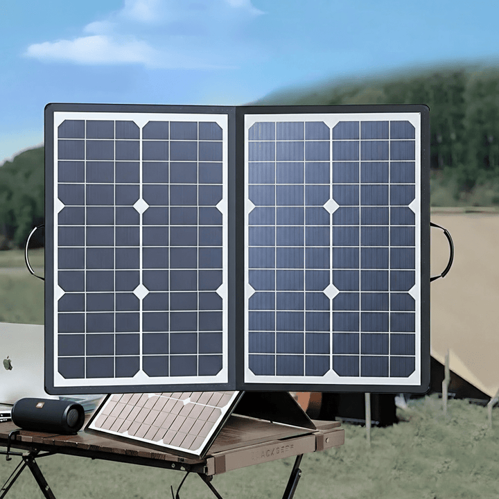 Easy-to-use foldable solar panel kit provides clean, renewable power for camping, travel, and emergency backup.