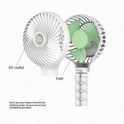 Rechargeable portable fan with flexible tripod, ideal for strollers, cribs, car seats, and outdoor use