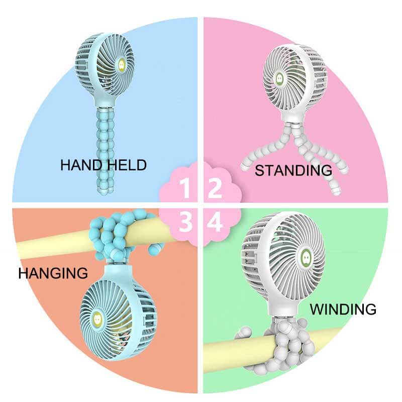 USB portable fan with flexible tripod for stroller, crib, desk, and car, a summer essential