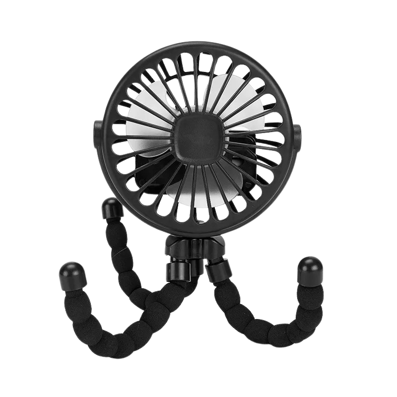 Flexible tripod portable fan for baby stroller, USB rechargeable for outdoor infant comfort