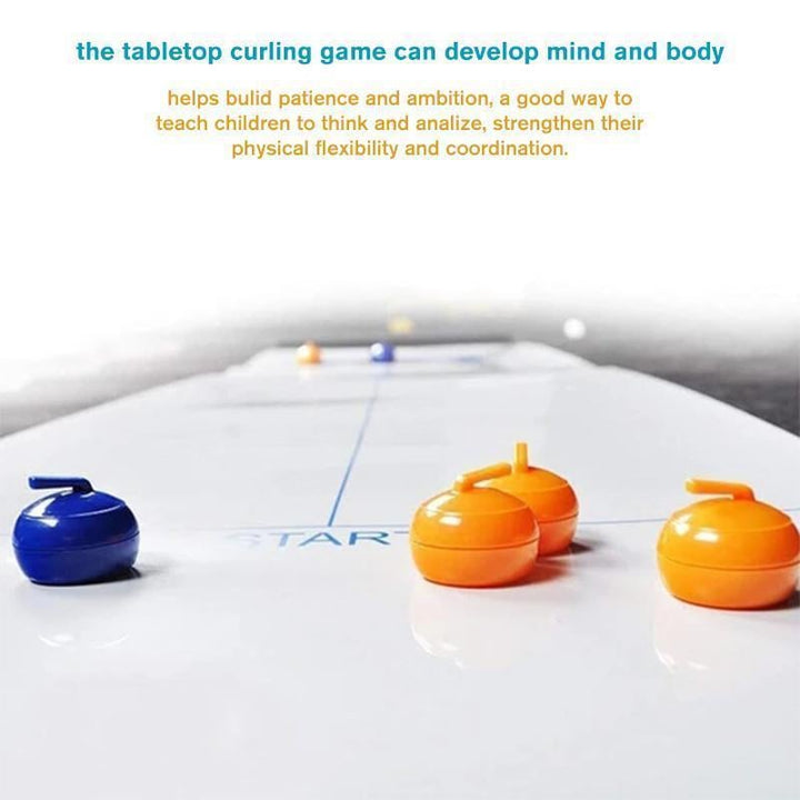 Smooth, durable playing surface of the Portable Tabletop Curling Game, ideal for indoor skill-based fun.