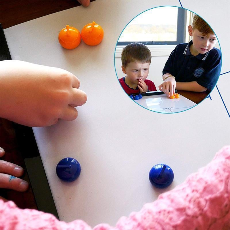 Kids joyfully playing the Portable Tabletop Curling Game, a fun indoor board game for developing skills.