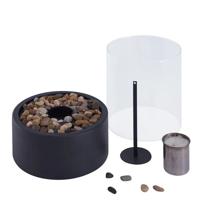 Stylish portable gas fire lantern, perfect for creating an enchanting outdoor ambiance and garden decor on any table.