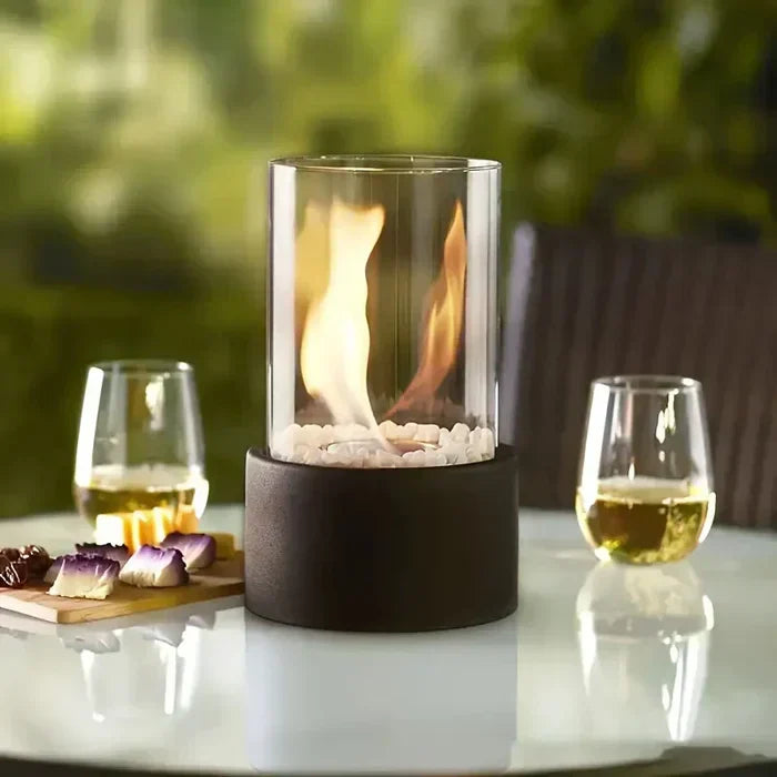 Portable tabletop fire lantern for instant outdoor ambiance, perfect as modern garden decor or patio lighting.
