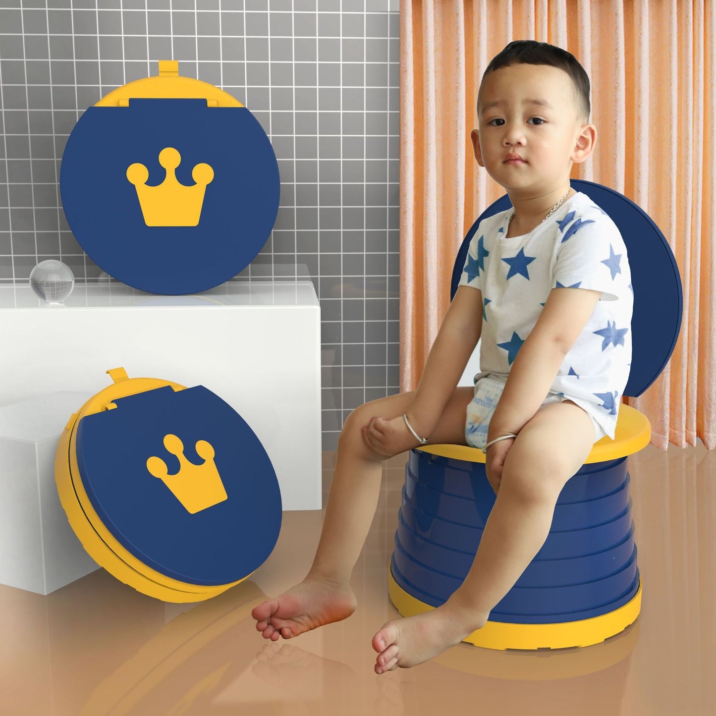 Kid's portable hygiene solution: a travel potty with secure, leak-proof disposable bags.