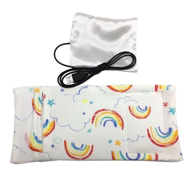 Travel-friendly USB baby bottle warmer heating a bottle, a must-have baby feeding gear