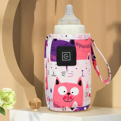 Insulated baby bottle heater with USB, perfect for warming milk anywhere, a nursing essential.