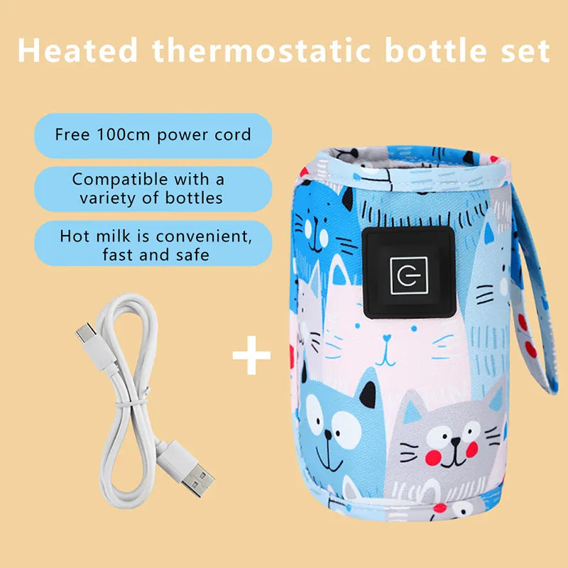 Portable bottle heater with insulated design, powered by USB for convenient warming.