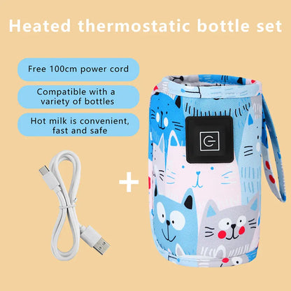 Portable bottle heater with insulated design, powered by USB for convenient warming.