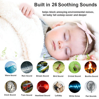 Compact portable baby sound machine with white noise, lulling infant to sleep comfortably