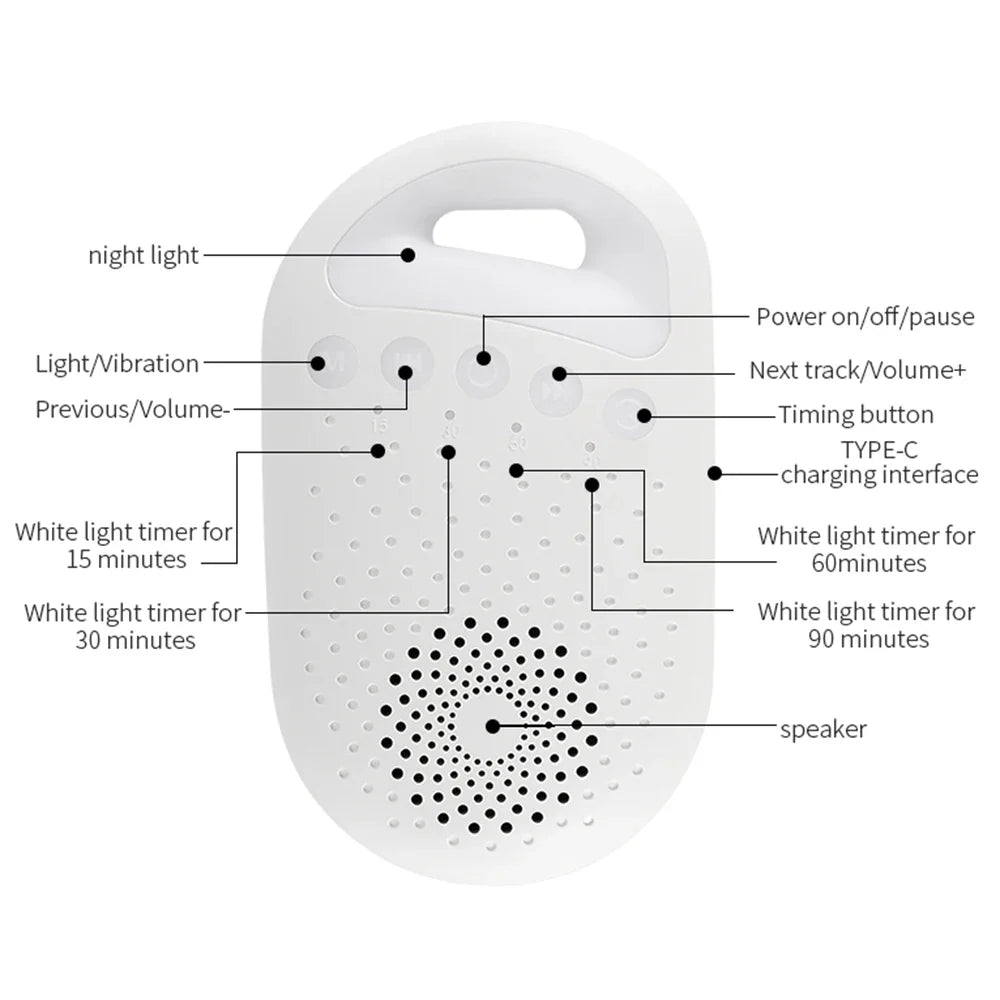 Travel-friendly baby sound machine, compact and rechargeable for on-the-go sleep support