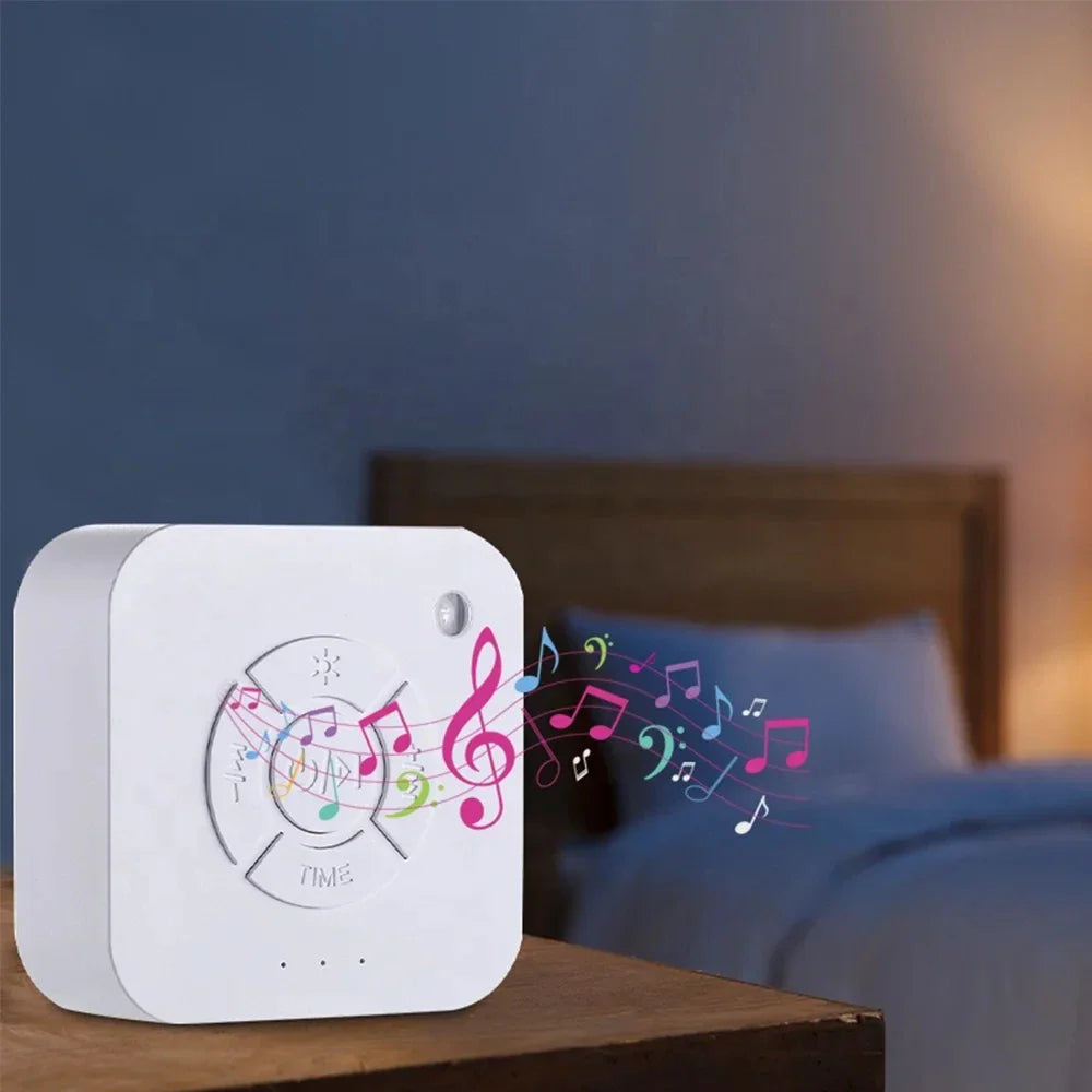 Portable white noise sound machine for baby sleep and relaxation, compact design, rechargeable