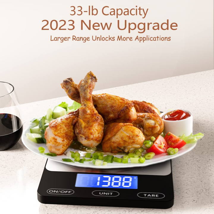 Sleek stainless steel digital kitchen scale ensuring precise measurements for all your baking and cooking needs.