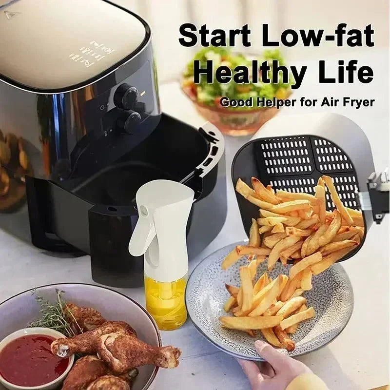 Olive oil dispenser & cooking sprayer for controlled portioning in the kitchen.