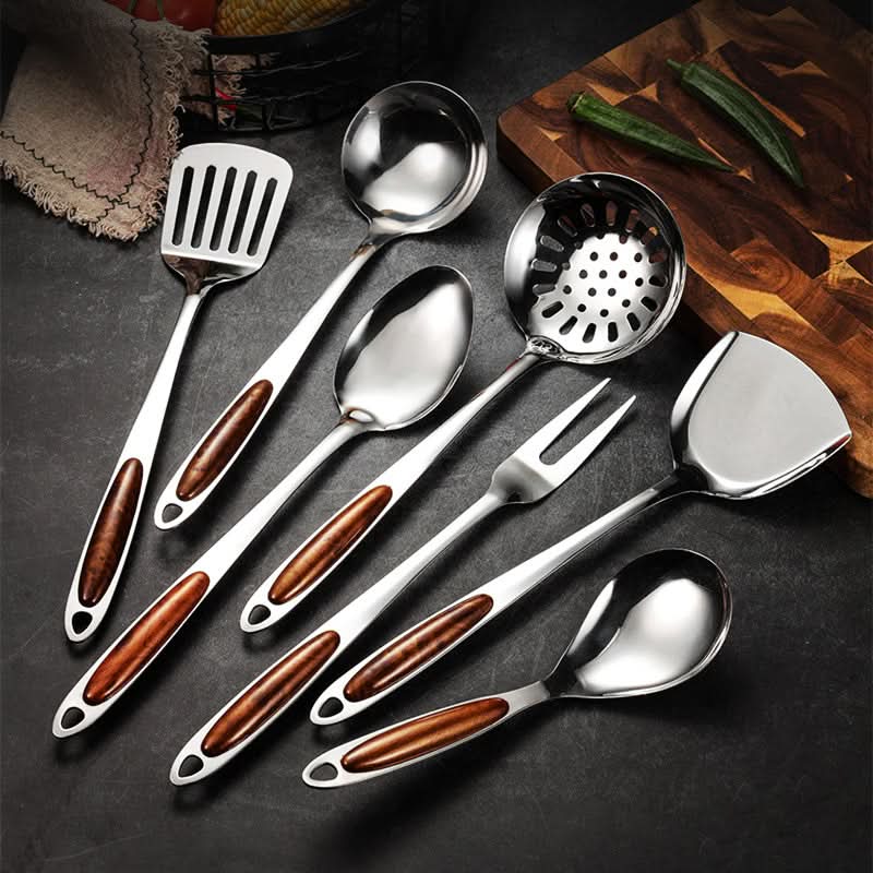 ProChef stainless steel kitchen utensil set with ergonomic handles for comfortable cooking.