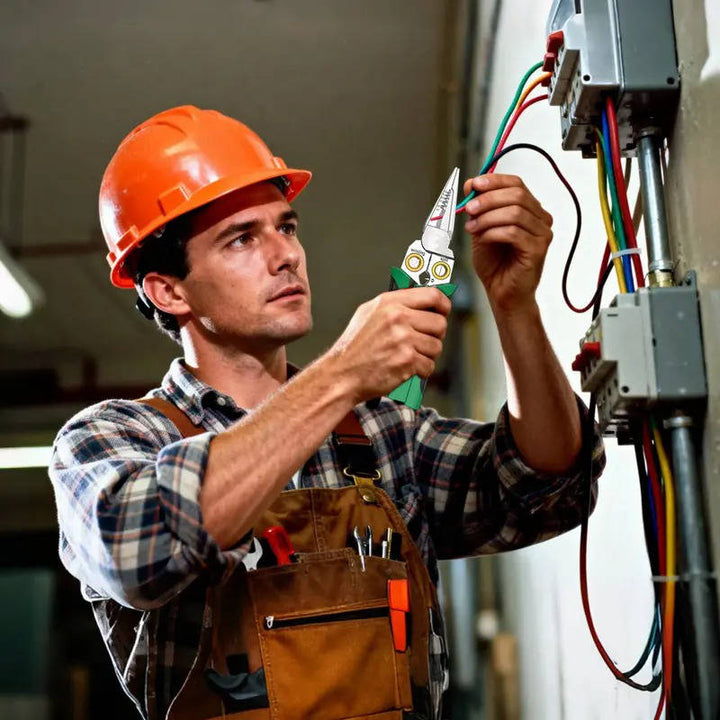 Safety-first wire stripper with integrated voltage tester & LED alarm, essential for electricians & DIY wiring tasks.