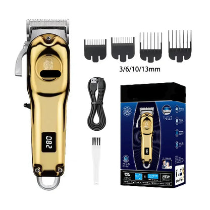 All components of the professional electric hair cutting kit neatly arranged for home use