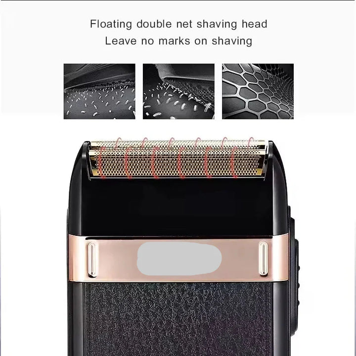 Ergonomic cordless hair clipper in black, part of a professional mens grooming set