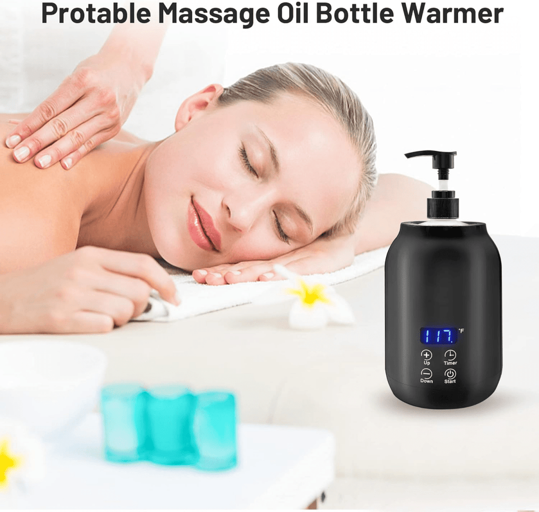 Electric massage oil warmer in a spa setting, providing warm, relaxing oils for professional therapy.