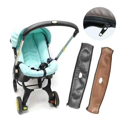 PU leather stroller handle protector for baby transport, universal fit, easy clean