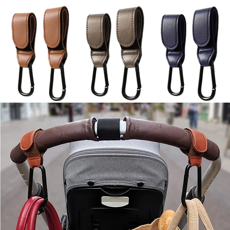 PU leather universal stroller hook clip organizer, diaper bag hanger pram accessory