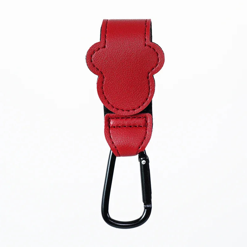 Soft-touch PU leather stroller hook, gentle on pram handles, stylish organizer