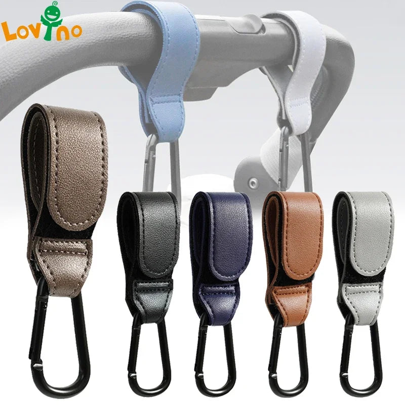 Stylish PU leather stroller hook for hanging bags, parenting travel solution
