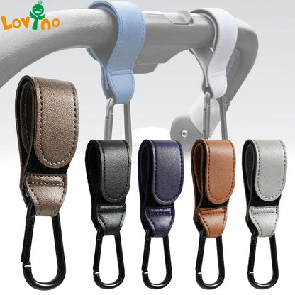 Stylish PU leather stroller hook for hanging bags, parenting travel solution