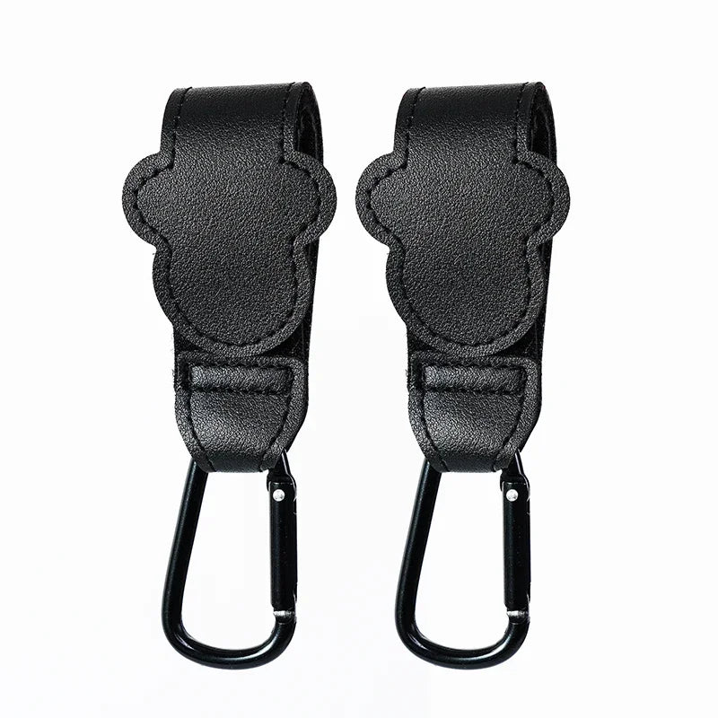 Brown PU leather stroller hook for hanging bags, parenting travel solution